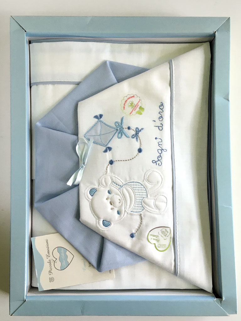 Σεντόνι γαλάζιο-λευκό με σχέδιο αρκουδάκι, πανωσέντονο κατωσέντονο